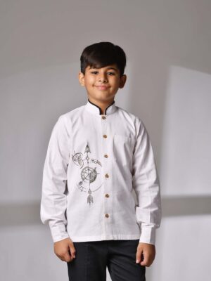 White Mandarin Coller Casual Shirt