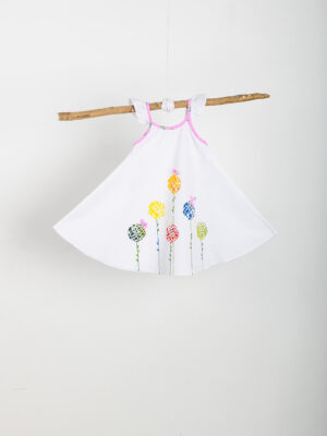 White Floral Hand-Painted Dress