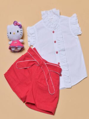 Top and shorts in red white