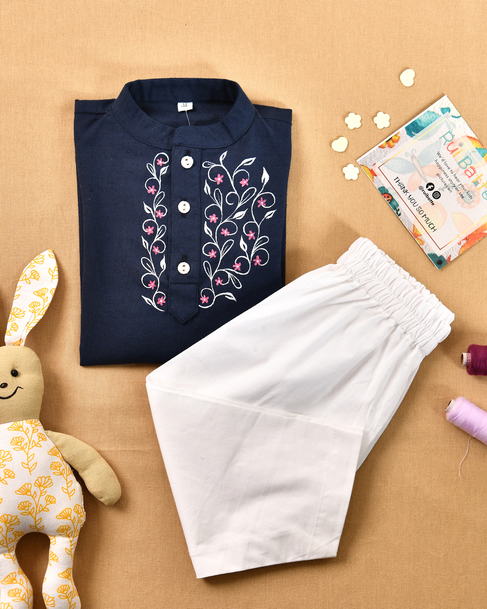 Handpainted Blue Kurta With Pajama