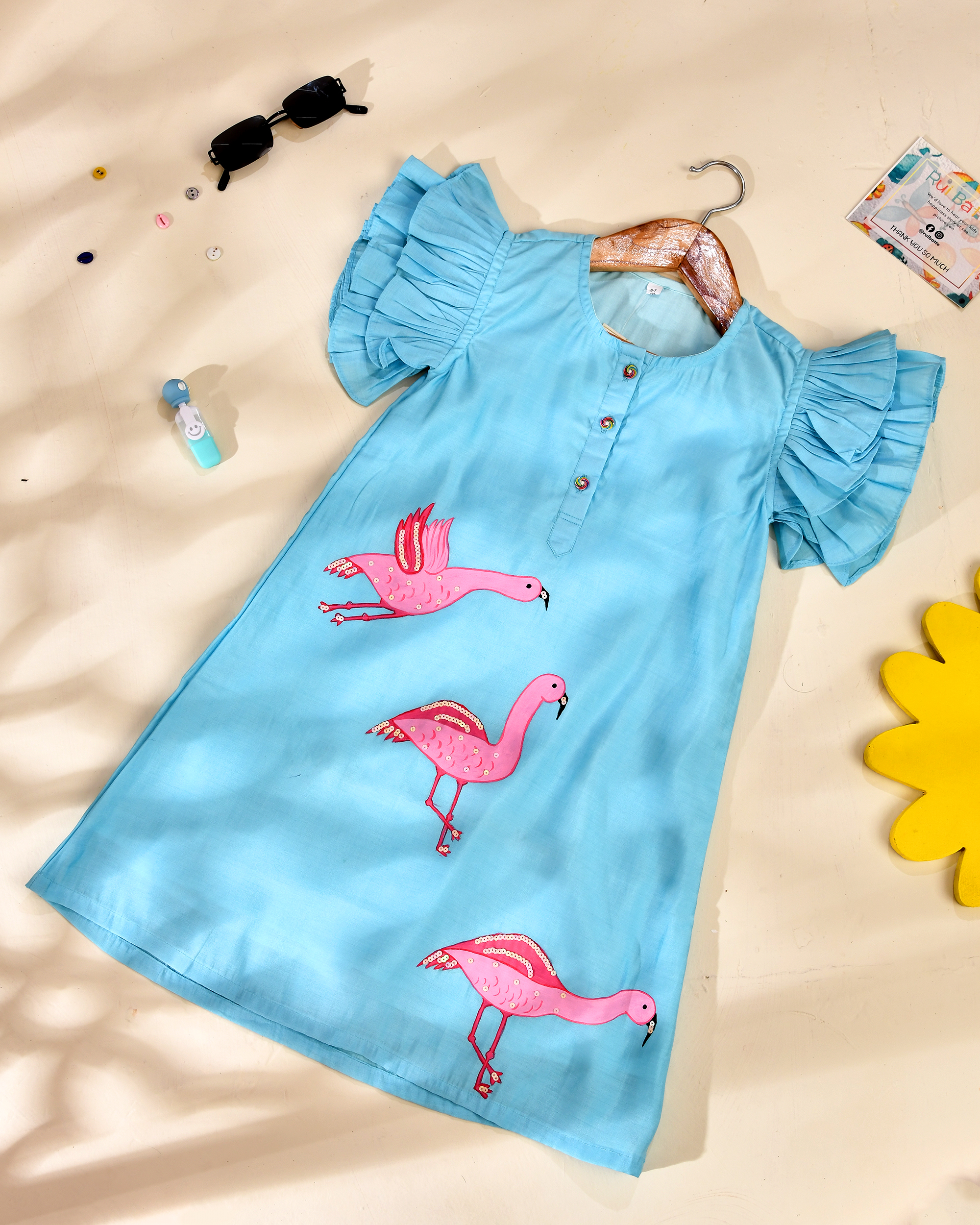 Flamingo Knee Length Dress With Sequence Work