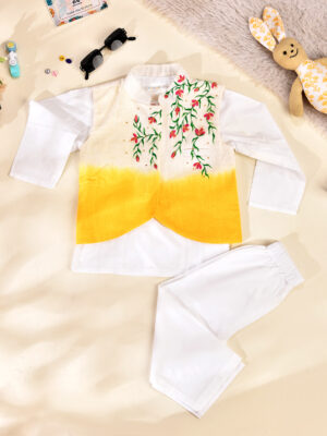 kurta Pajama With Yellow Ombre Nehru Jacket