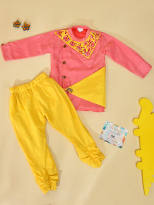 Party Wear Kurta Pajama With Handpaint And Red Stones