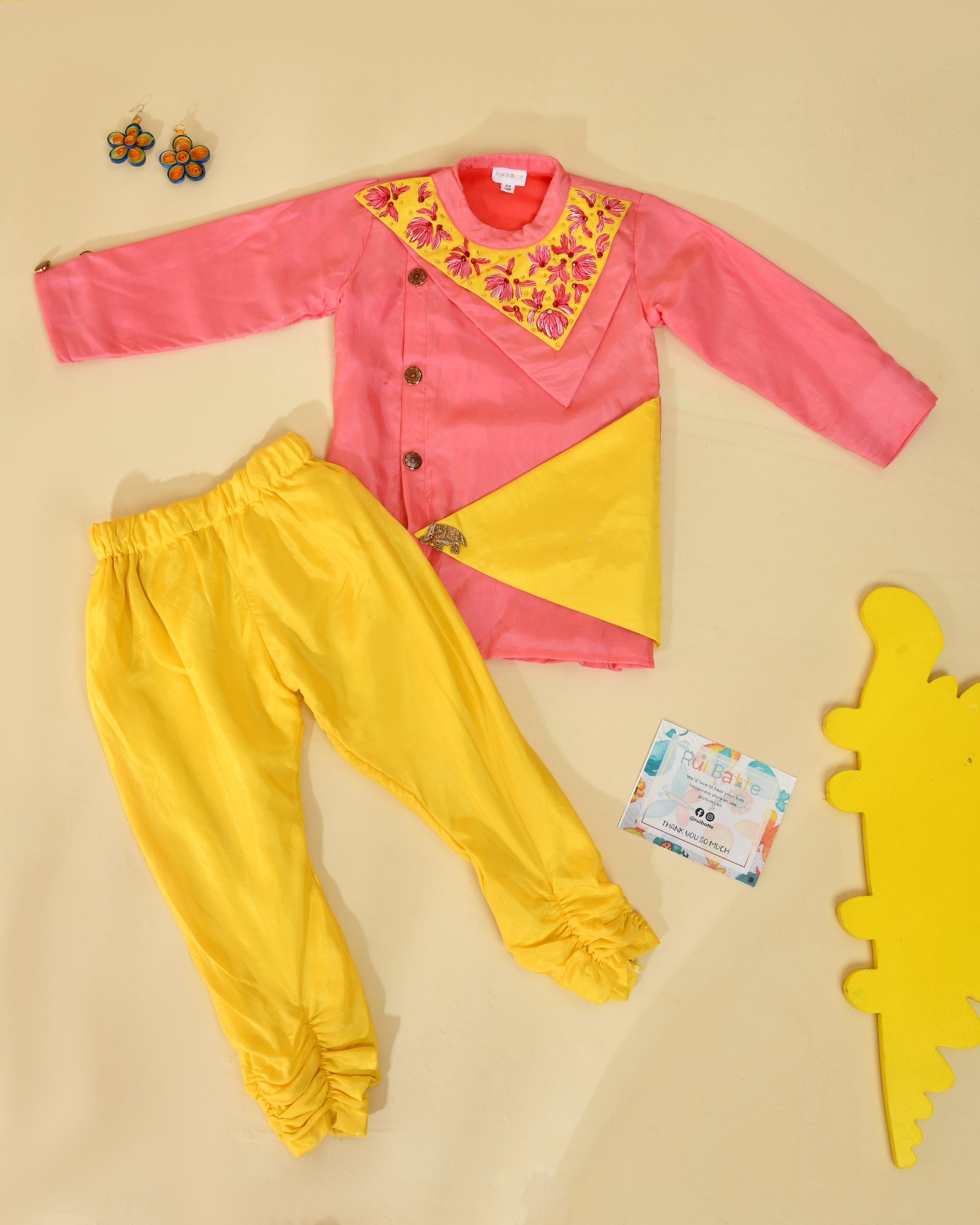 Party Wear Kurta Pajama With Handpaint And Red Stones