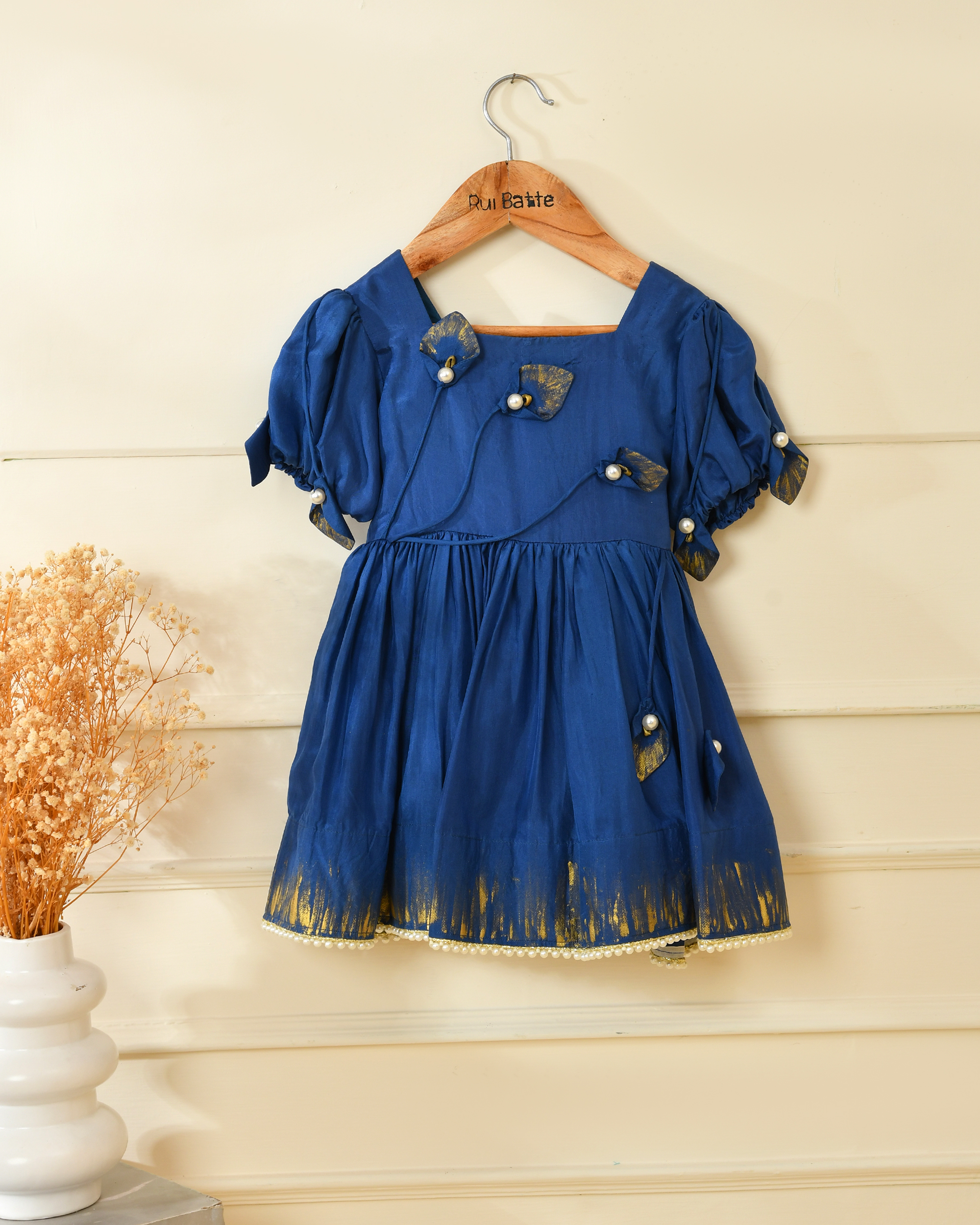 Golden Handpaint With Pearl Frock